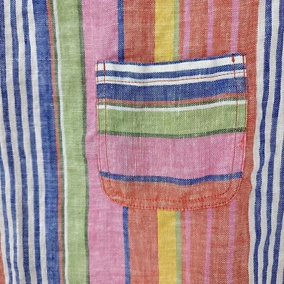C&C California Colorful Striped Summer Top Round Neck  100% Linen Light Shirt - Picture 4 of 11